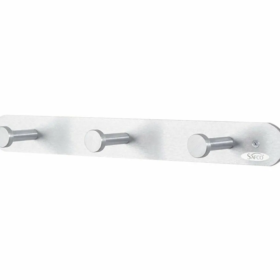 Safco Rounded Design Coat Hooks, 2"H x 18"W x 2 5/8"D, Silver