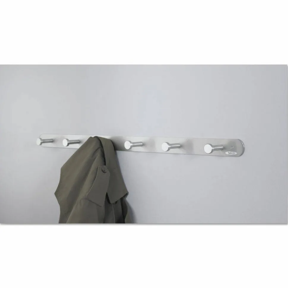 Safco Rounded Design Coat Hooks, 2"H x 36"W x 2 3/4"D, Silver