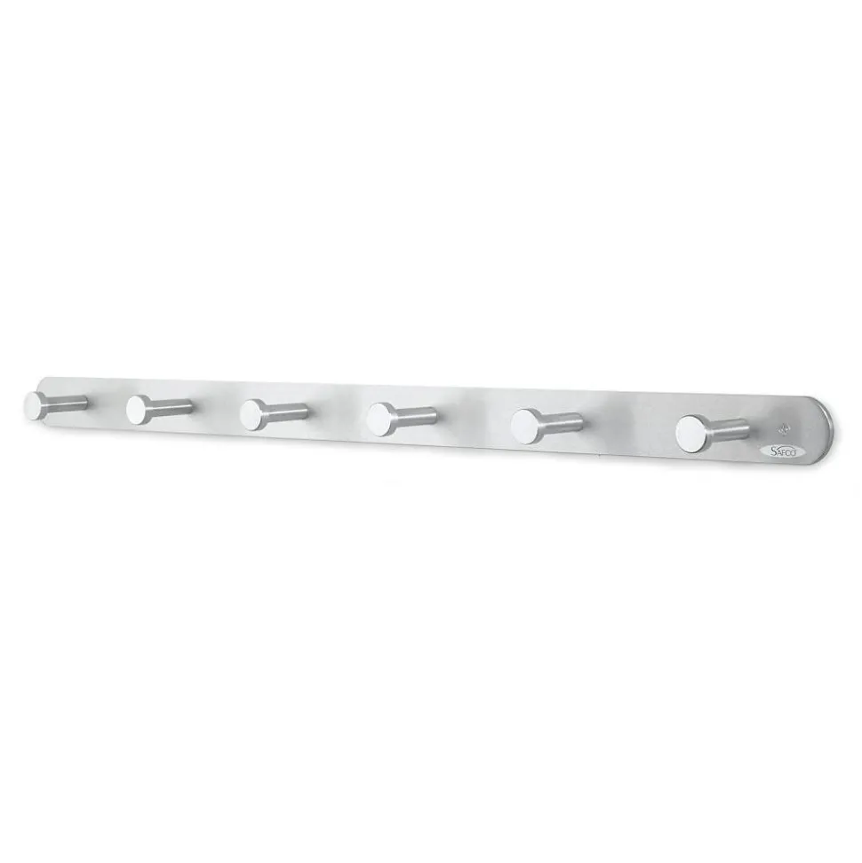 Safco Rounded Design Coat Hooks, 2"H x 36"W x 2 3/4"D, Silver
