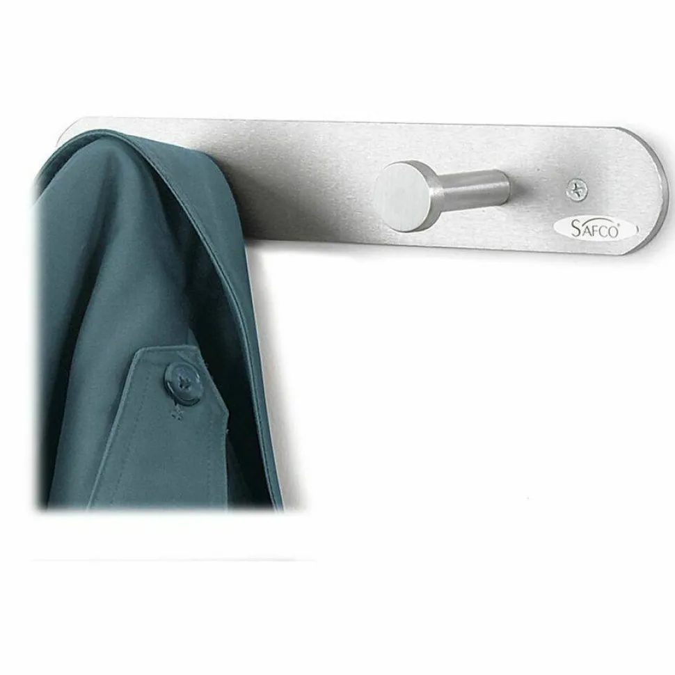 Safco Rounded Nail-Head Wall Mount Coat Rack, 2"H x 12"W x 2-3/4"D, Silver