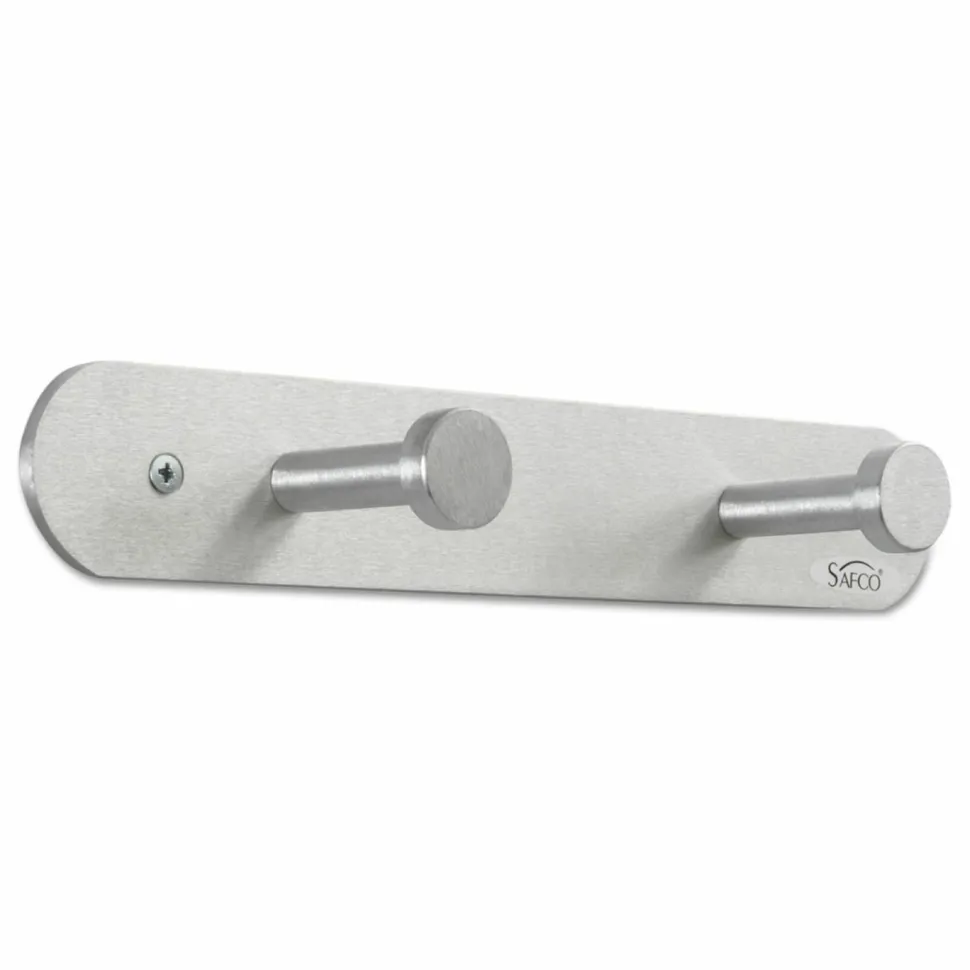 Safco Rounded Nail-Head Wall Mount Coat Rack, 2"H x 12"W x 2-3/4"D, Silver