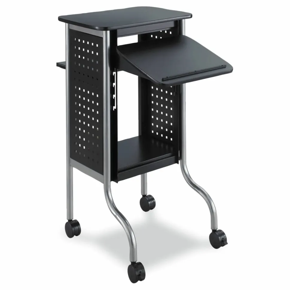 Safco Scoot Presentation Cart, 50 lb Capacity, 4 Shelves, 21.5" x 30.25" x 40.5", Black