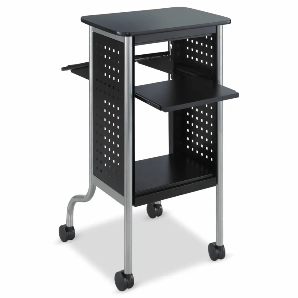 Safco Scoot Presentation Cart, 50 lb Capacity, 4 Shelves, 21.5" x 30.25" x 40.5", Black
