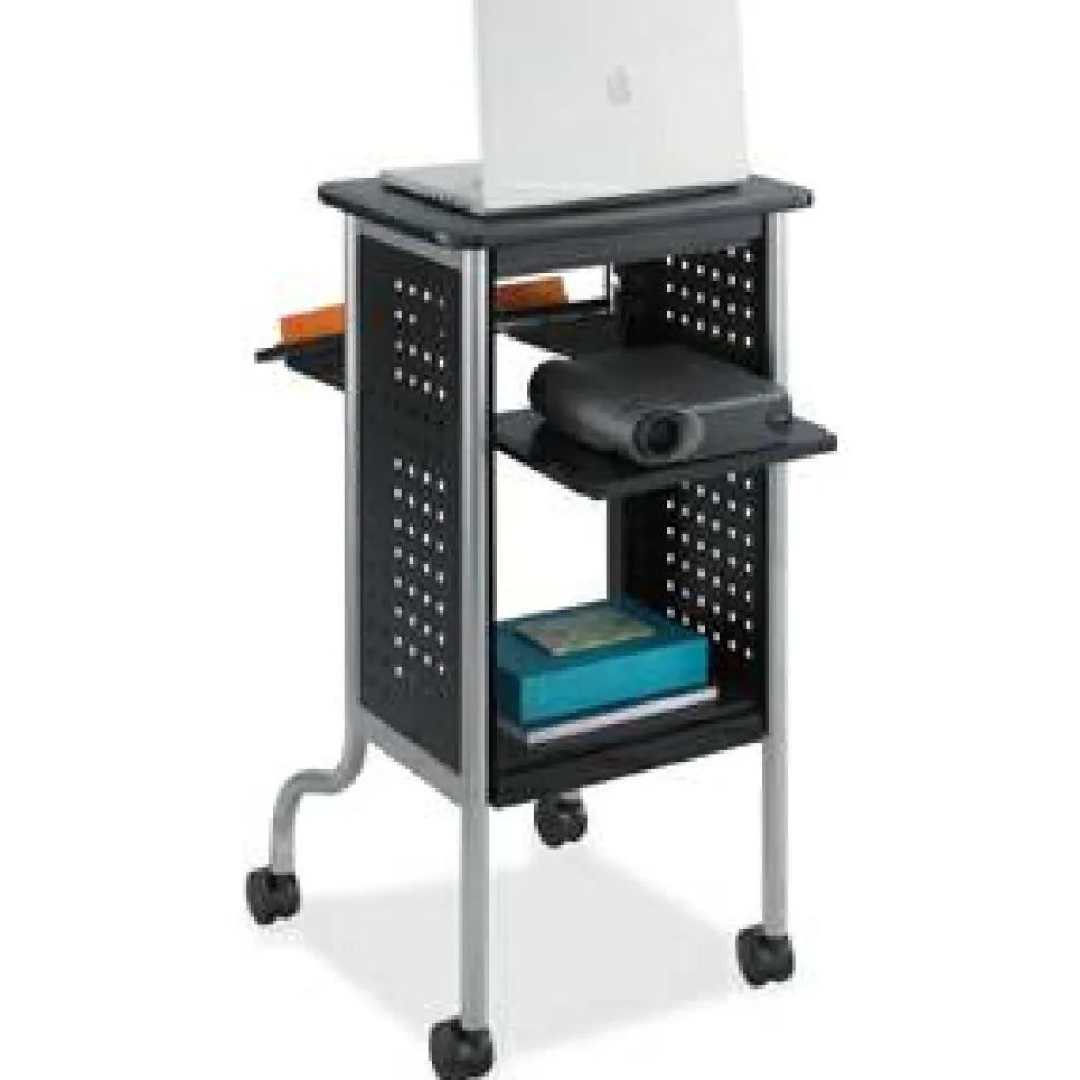 Safco Scoot Presentation Cart, 50 lb Capacity, 4 Shelves, 21.5" x 30.25" x 40.5", Black