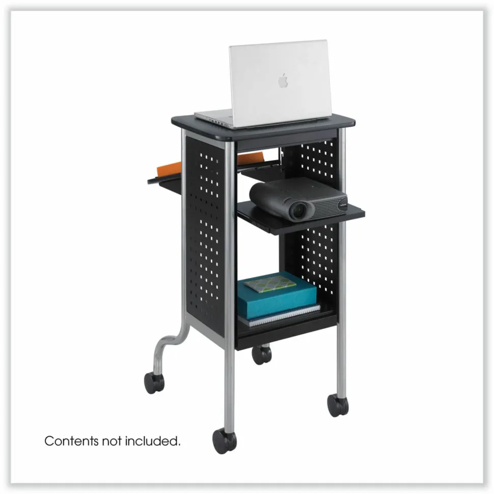 Safco Scoot Presentation Cart, 50 lb Capacity, 4 Shelves, 21.5" x 30.25" x 40.5", Black