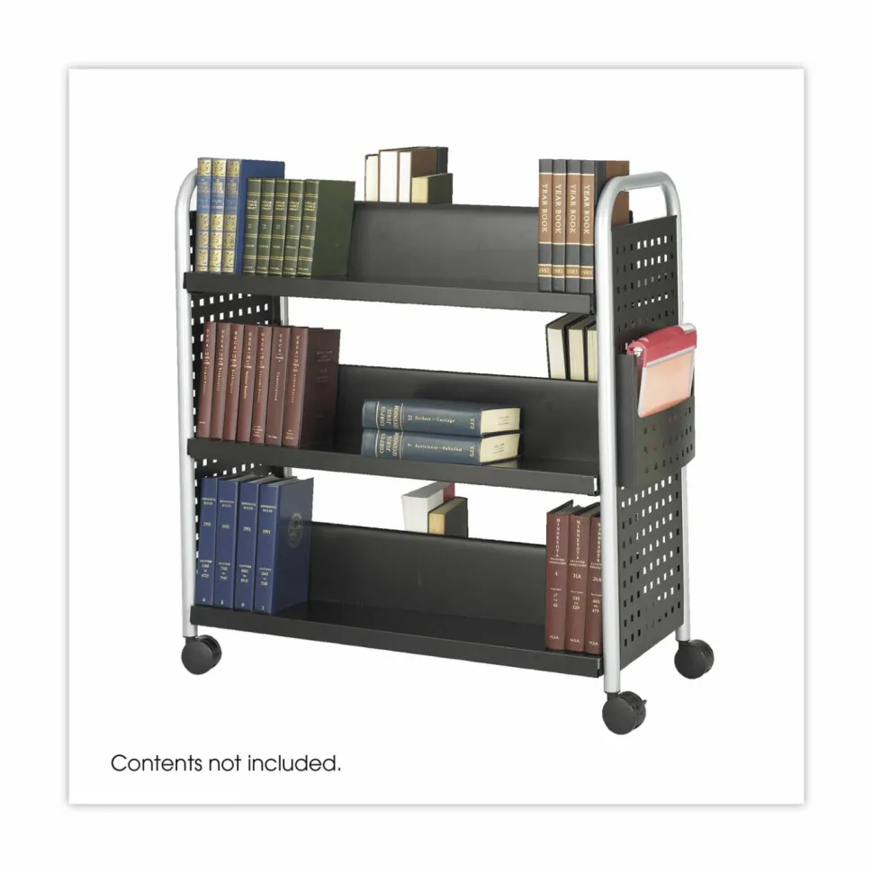 Safco Scoot Steel Book Cart, 6 Double-Sided Shelves, 41 1/2"H x 41 1/4"W x 17 1/4"D, Black