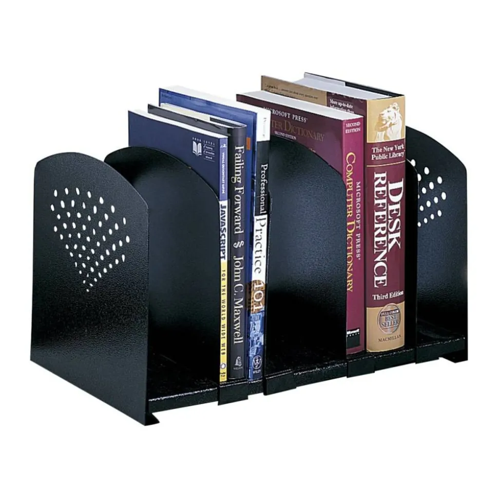 Safco 5 Section Adjustable Book Rack, 5 Divider(s), 9.3"H x 15.5"W x 9"D, Desktop, Black, Steel, 1Each