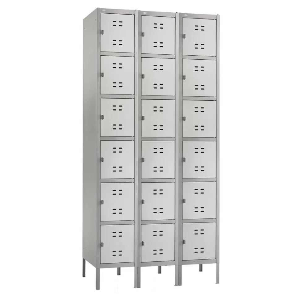 Safco Six-Tier Two-Tone 3-Column Locker With Legs, 78"H x 36"W x 18"D, Gray