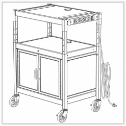 Safco Steel Adjustable AV Cart with Cabinet, Metal, 3 Shelf, 6 AC Outlets, 40 lb Capacity, 26.75 x 20.5 x 42, Black