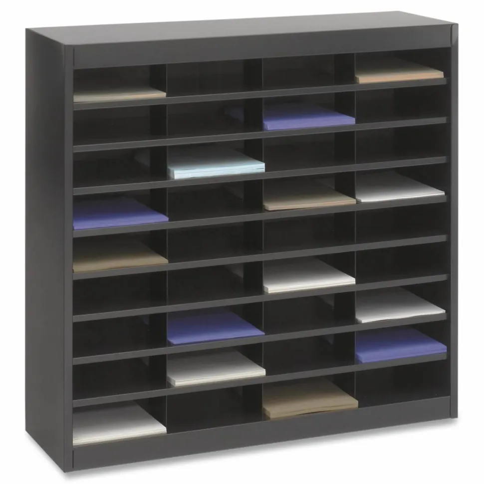 Safco Steel/Fiberboard E-Z Stor Sorter, 36 Compartments, 37.5 x 12.75 x 36.5, Black