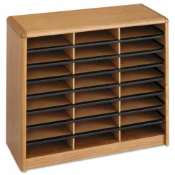 Safco Steel/Fiberboard Literature Sorter, 24 Compartments, 32.25 x 13.5 x 25.75, Oak