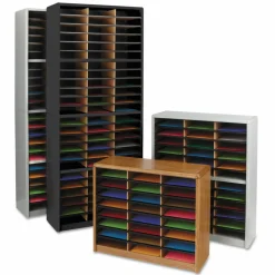 Safco Steel/Fiberboard Literature Sorter, 24 Compartments, 32.25 x 13.5 x 25.75, Oak