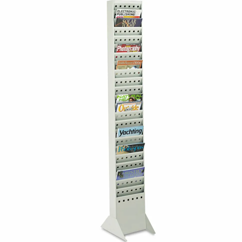 Safco Steel Magazine Rack, 23 Compartments, 10w x 4d x 65.5h, Gray