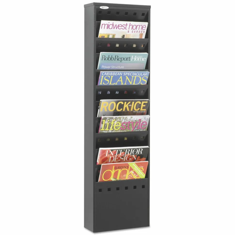 Safco Steel Magazine Rack, 11 Pockets, 36 1/4"H x 10"W x 4"D, Black