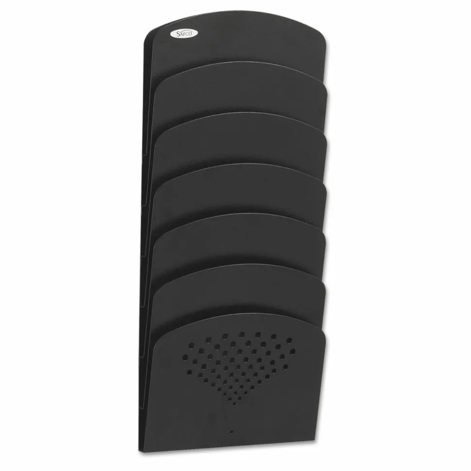 Safco Steel 7-Pocket Wall Rack, 21 3/4"H x 9 1/2"W x 2"D, Black