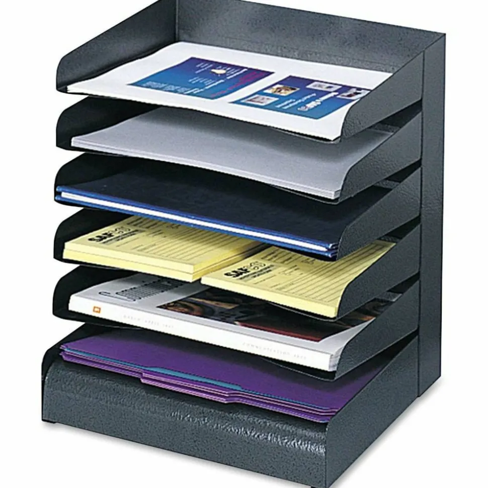Safco Steel Six-Shelf Desk Tray Sorter, Six Sections, Letter Size Files, 12 x 9.5 x 13.5, Black