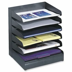 Safco Steel Six-Shelf Desk Tray Sorter, Six Sections, Letter Size Files, 12 x 9.5 x 13.5, Black