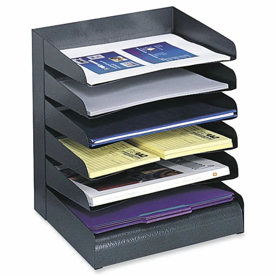 Safco Steel Six-Shelf Desk Tray Sorter, Six Sections, Letter Size Files, 12 x 9.5 x 13.5, Black