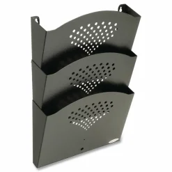 Safco Steel Triple-Tray Letter-Size Wall Pocket, 17 1/4"H x 12"W x 3 1/4"D, Black