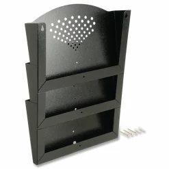 Safco Steel Triple-Tray Letter-Size Wall Pocket, 17 1/4"H x 12"W x 3 1/4"D, Black