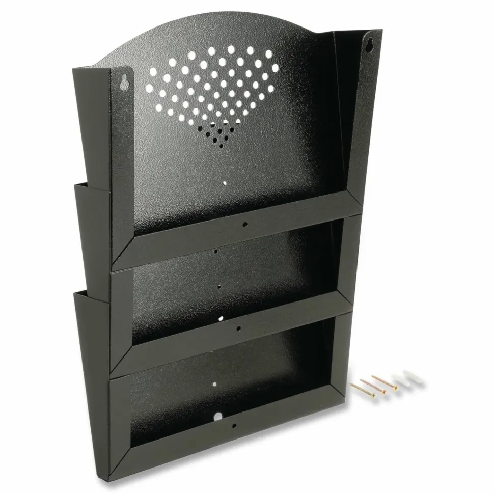 Safco Steel Triple-Tray Letter-Size Wall Pocket, 17 1/4"H x 12"W x 3 1/4"D, Black