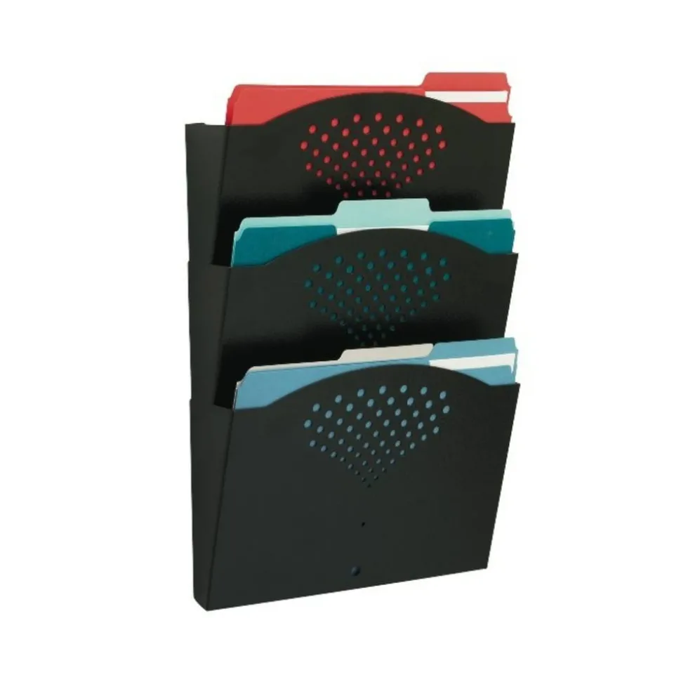 Safco Steel Triple-Tray Letter-Size Wall Pocket, 17 1/4"H x 12"W x 3 1/4"D, Black