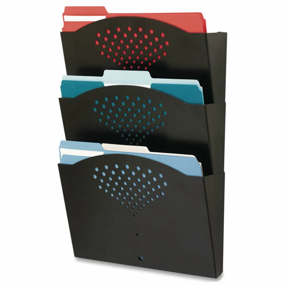 Safco Steel Triple-Tray Letter-Size Wall Pocket, 17 1/4"H x 12"W x 3 1/4"D, Black