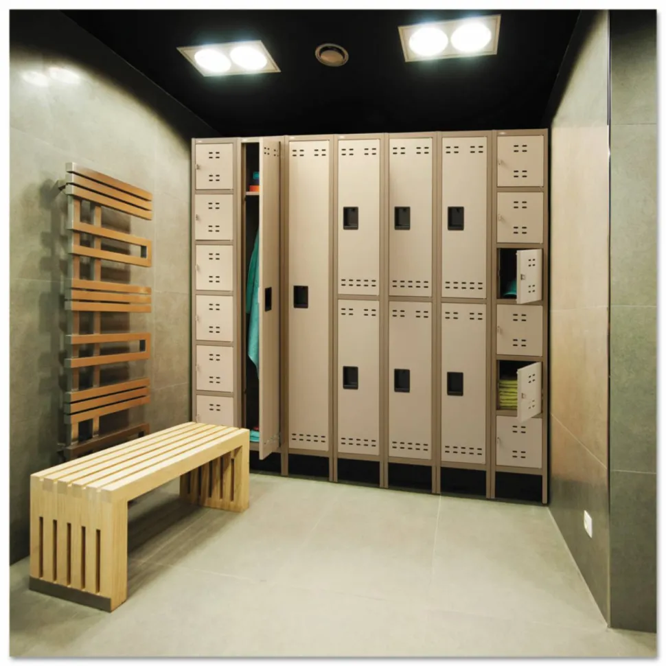 Safco Storage Lockers, Double-Tier, Bank Of 3, Tan