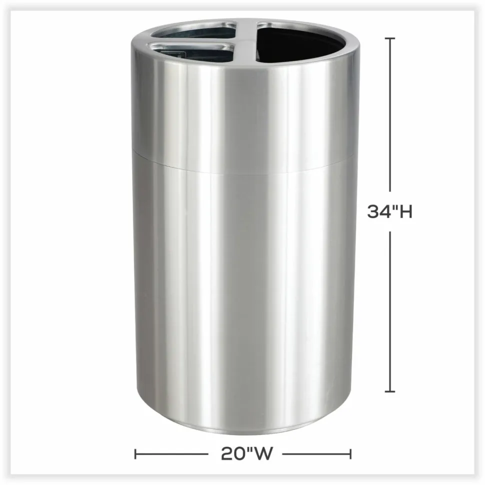 Safco Triple Recycling Receptacle, 40 gal, Steel, Brushed Aluminum