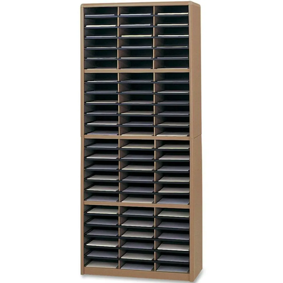 Safco Value Sorter Steel Corrugated Literature Organizer, 72 Compartments, Medium Oak