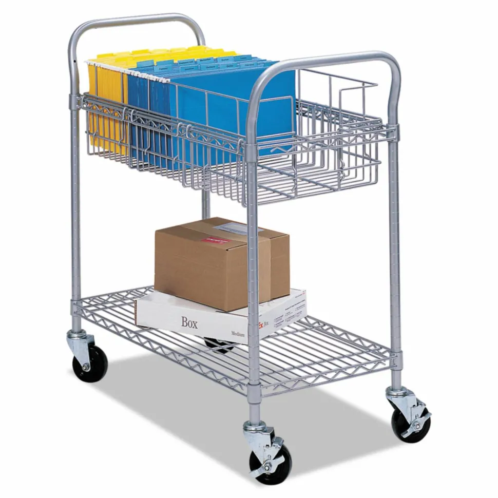 Safco Wire Mail Cart, 38 1/2"H x 26 3/4"W x 18 3/4"D, Metallic Gray