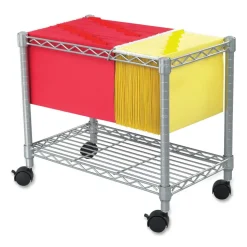 Safco Wire Mobile File, Metal, 1 Shelf, 2 Bins, 14" x 24" x 20.5", Metallic Gray