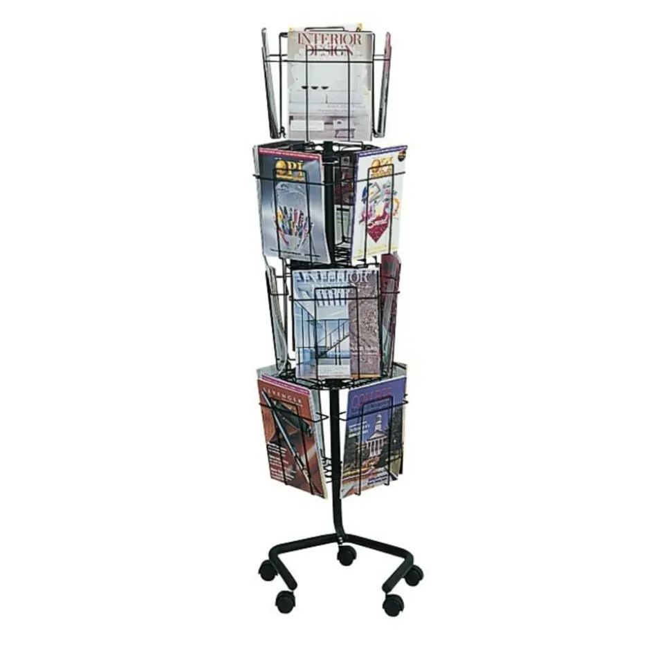 Safco Wire Rotary Literature Display, 61 1/4"H x 15"W x 15"D, 16 Pockets, Charcoal