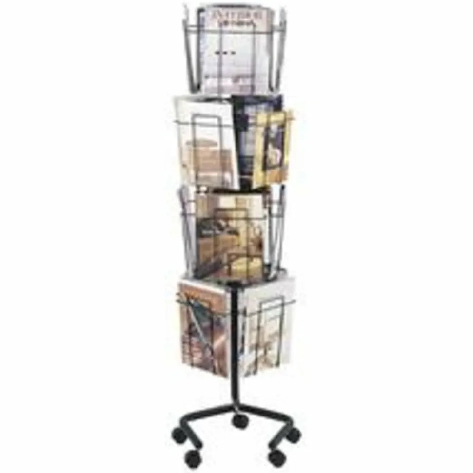 Safco Wire Rotary Literature Display, 61 1/4"H x 15"W x 15"D, 16 Pockets, Charcoal