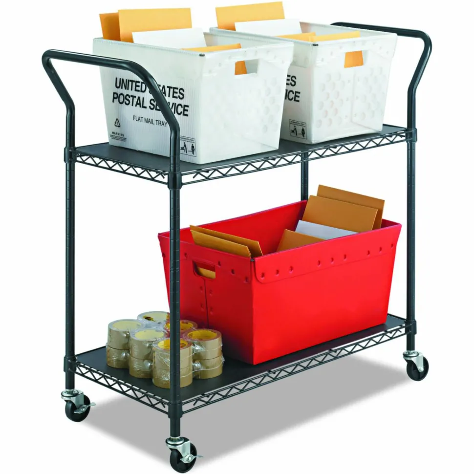 Safco Wire Utility Cart, 2 Shelves, 40 1/2"H x 43 3/4"W x 19 1/2"D, Black