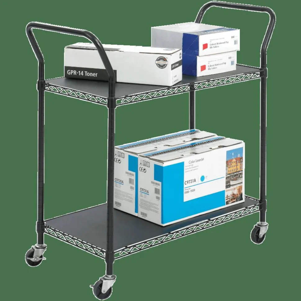 Safco Wire Utility Cart, 2 Shelves, 40 1/2"H x 43 3/4"W x 19 1/2"D, Black