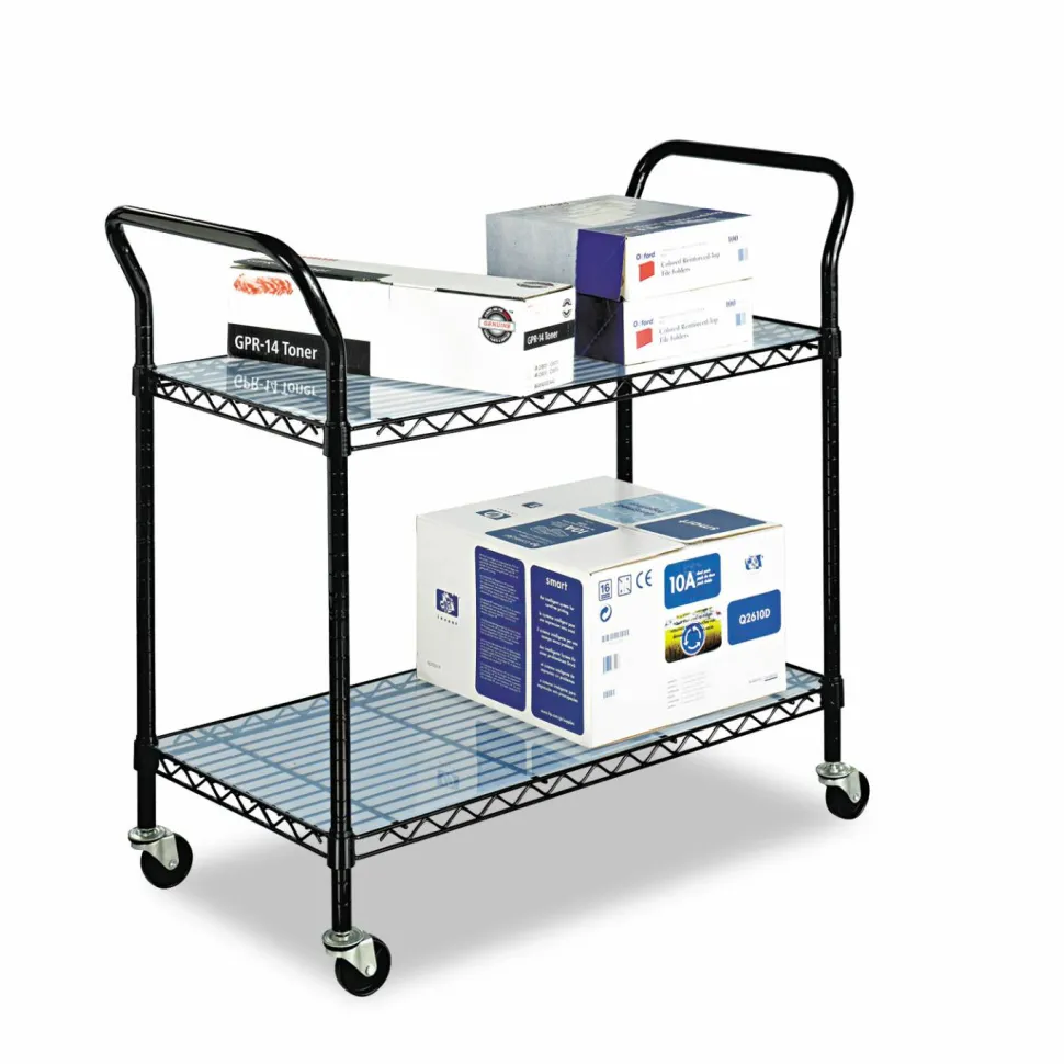 Safco Wire Utility Cart, 2 Shelves, 40 1/2"H x 43 3/4"W x 19 1/2"D, Black