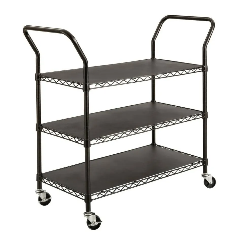 Safco Wire Utility Cart, 3 Shelves, 40 1/2"H x 43 3/4"W x 19 1/4"D, Black