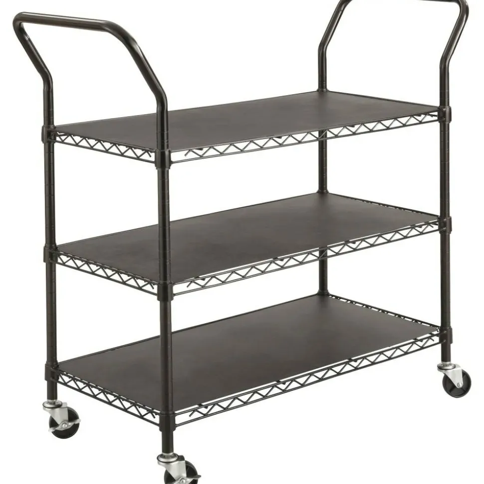 Safco Wire Utility Cart, 3 Shelves, 40 1/2"H x 43 3/4"W x 19 1/4"D, Black