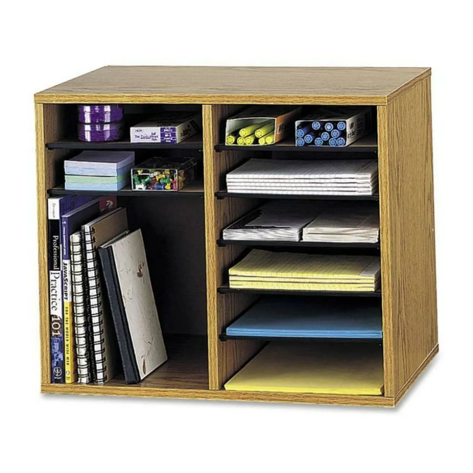 Safco Wood Adjustable Organizer, 16 1/8"H x 19 5/8"W x 11 7/8"D, Medium Oak