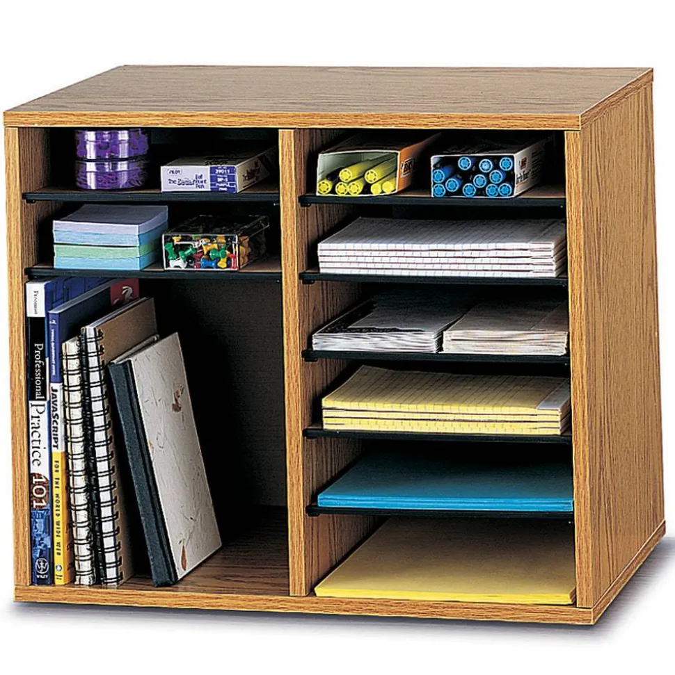 Safco Wood Adjustable Organizer, 16 1/8"H x 19 5/8"W x 11 7/8"D, Medium Oak