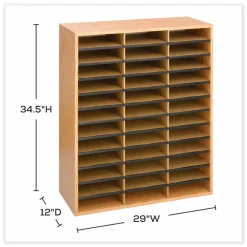 Safco Wood/Corrugated Literature Organizer, 36 Compartments, 29 x 12 x 34.5, Medium Oak