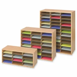 Safco Wood/Corrugated Literature Organizer, 12 Compartments, 29 x 12 x 12, Medium Oak
