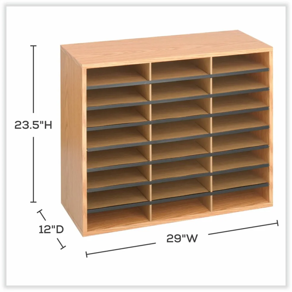 Safco Wood/Corrugated Literature Organizer, 24 Compartments, 29 x 12 x 23.5, Medium Oak