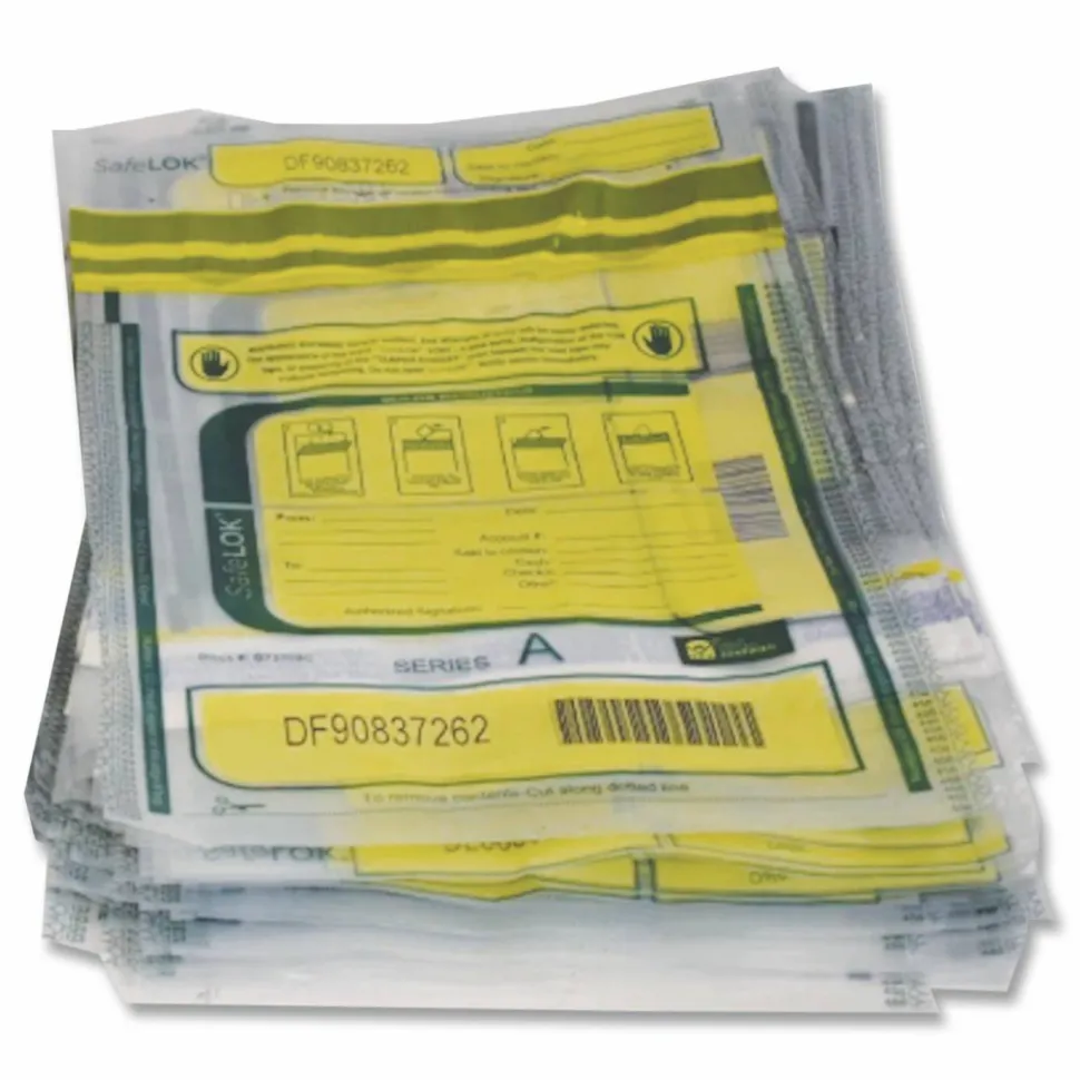 SafeLOK Series D Deposit Bags, Plastic, 12" x 16", White, 100/Pack