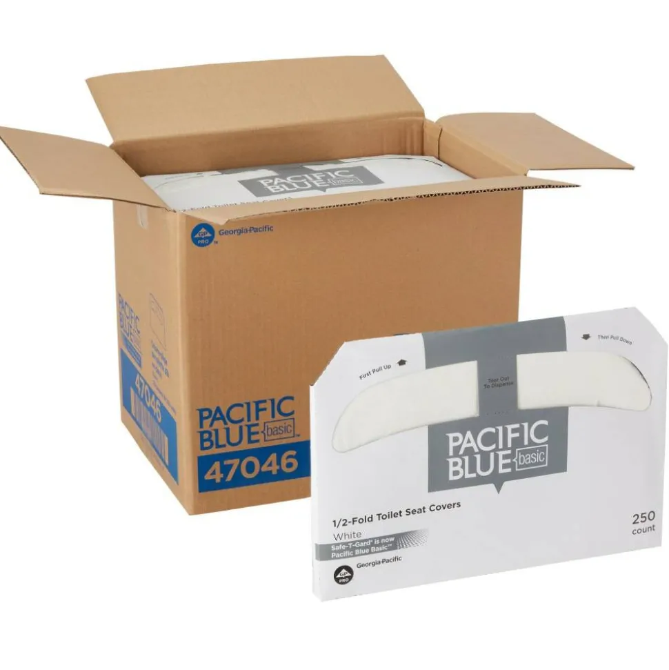 Safe T Gard PACIFIC BLUE BASIC 1/2 FOLD TOILET SEAT COVER BY GP PRO (GEORGIA PACIFIC), WHITE, 5,000 COVERS PER CASE
