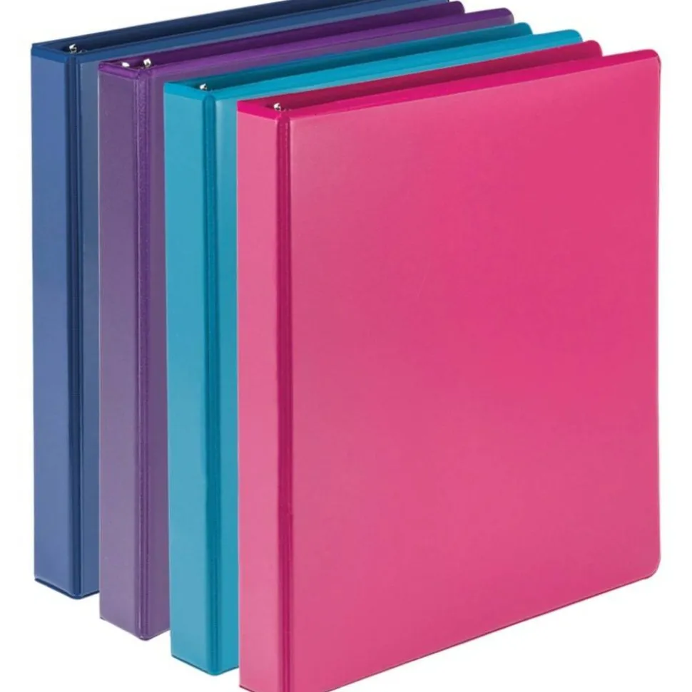 Samsill Durable D-Ring View Binders, 3 Rings, 1" Capacity, 11 x 8.5, Blueberry/Blue Coconut/Dragonfruit/Purple, 4/Pack