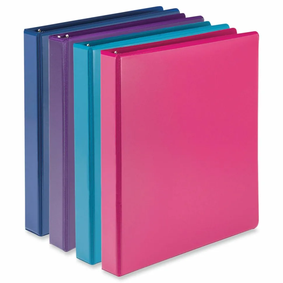 Samsill Durable D-Ring View Binders, 3 Rings, 1" Capacity, 11 x 8.5, Blueberry/Blue Coconut/Dragonfruit/Purple, 4/Pack