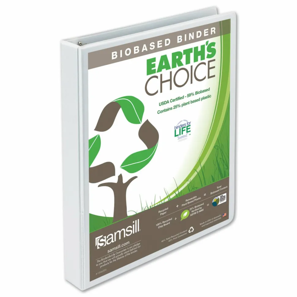 Samsill Earth's Choice Insertable Vue 3-Ring Binder, 1" Round Rings, White