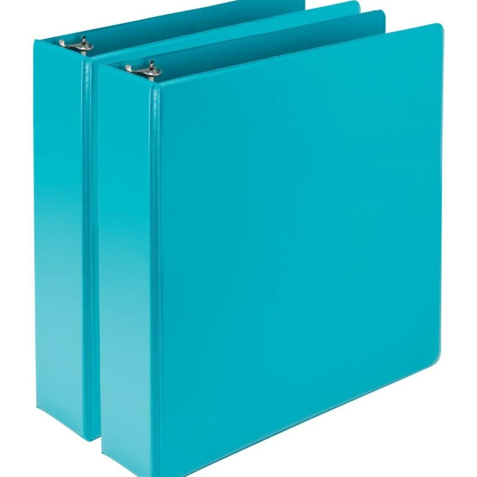 Samsill Fashion Color Presentation View 3-Ring Binder, 2" Round Rings, Turquoise, Pack Of 2